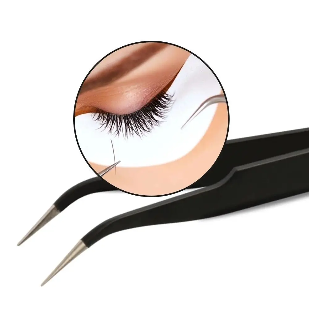 New Straight Tweezers Curved Stainless Steel Eyelash Curler Black Eye Makeup Tools Eyelash Extension