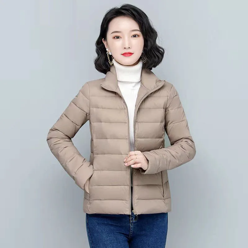 Lightweight Down Cotton Parka Women Korean Zipper Short Quilted Jackets Autumn Winter Warm Stand-up Collar Cotton Padded Outwear