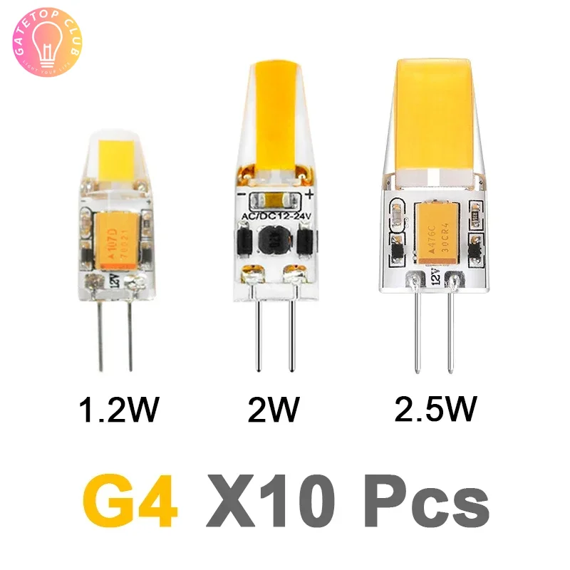 

10PCS 12V AC/DC G4 COB Lamp LED AC/DC 12V Corn Light 1.2W 2W 2.5W Spotlight Chandelier Bulb Replace Halogen Lamps