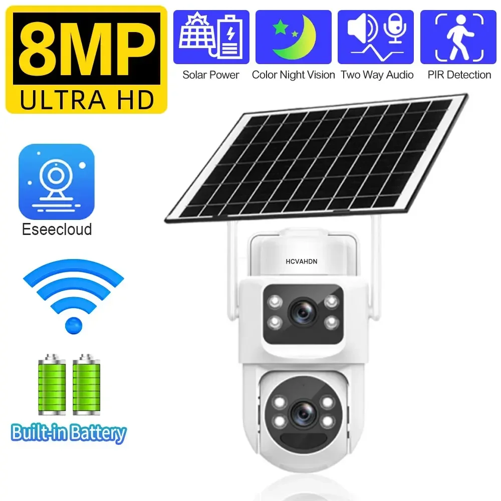 

Solar WiFi PTZ Camera Outdoor 8MP Dual Lens 4K Dual Screen PTZ Cameras Wireless Low Power Battery Security Cam PIR Auto Tracking