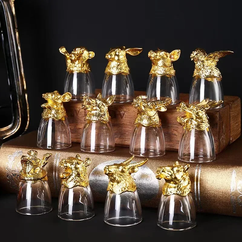 Zodiac Baijiu Cup One Bite Cups Wine Dispenser Wine Glasses Set Household Chinese Glass Wine Set