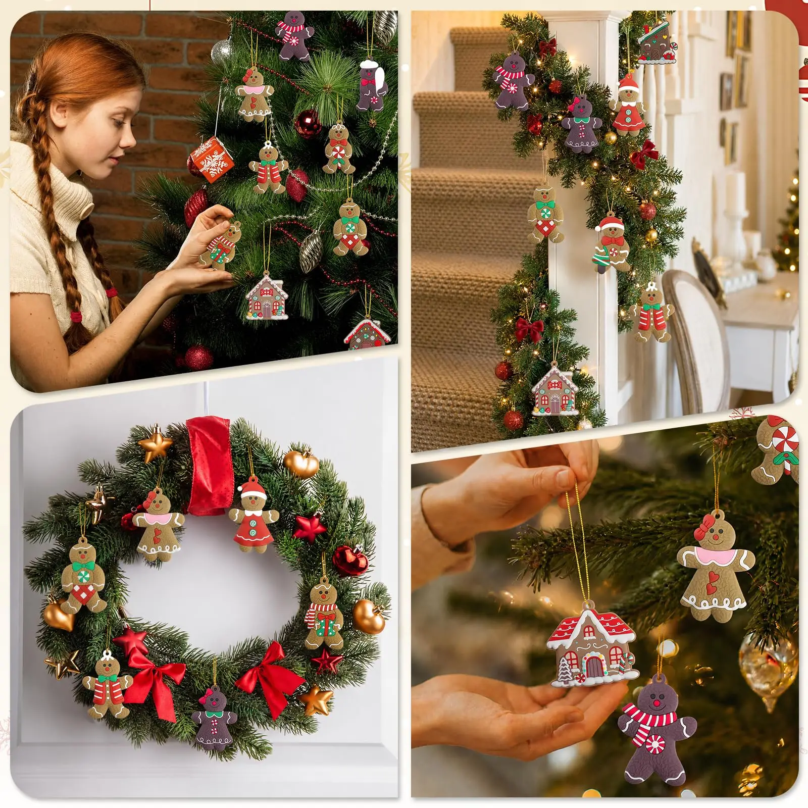 12 Stück Lebkuchenmann-Ornamente für den Weihnachtsbaum, verschiedene Lebkuchenfiguren-Ornamente, Weihnachtsbaum-Hängedekorationen – Detail 5