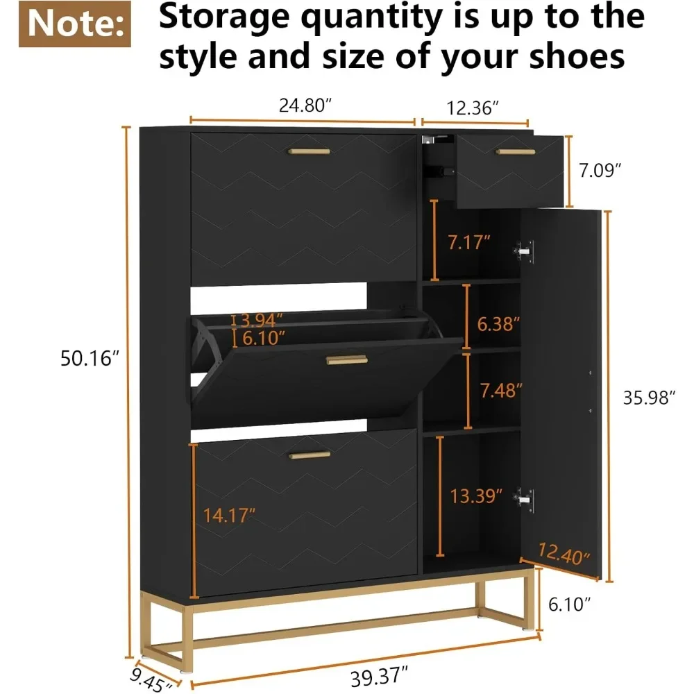 Shoe Rack, Shoes Storage Cabinet, Free Standing Shoes Organizer with 3 Flip Drawers,Modern Shoes Rack, Shoe Rack