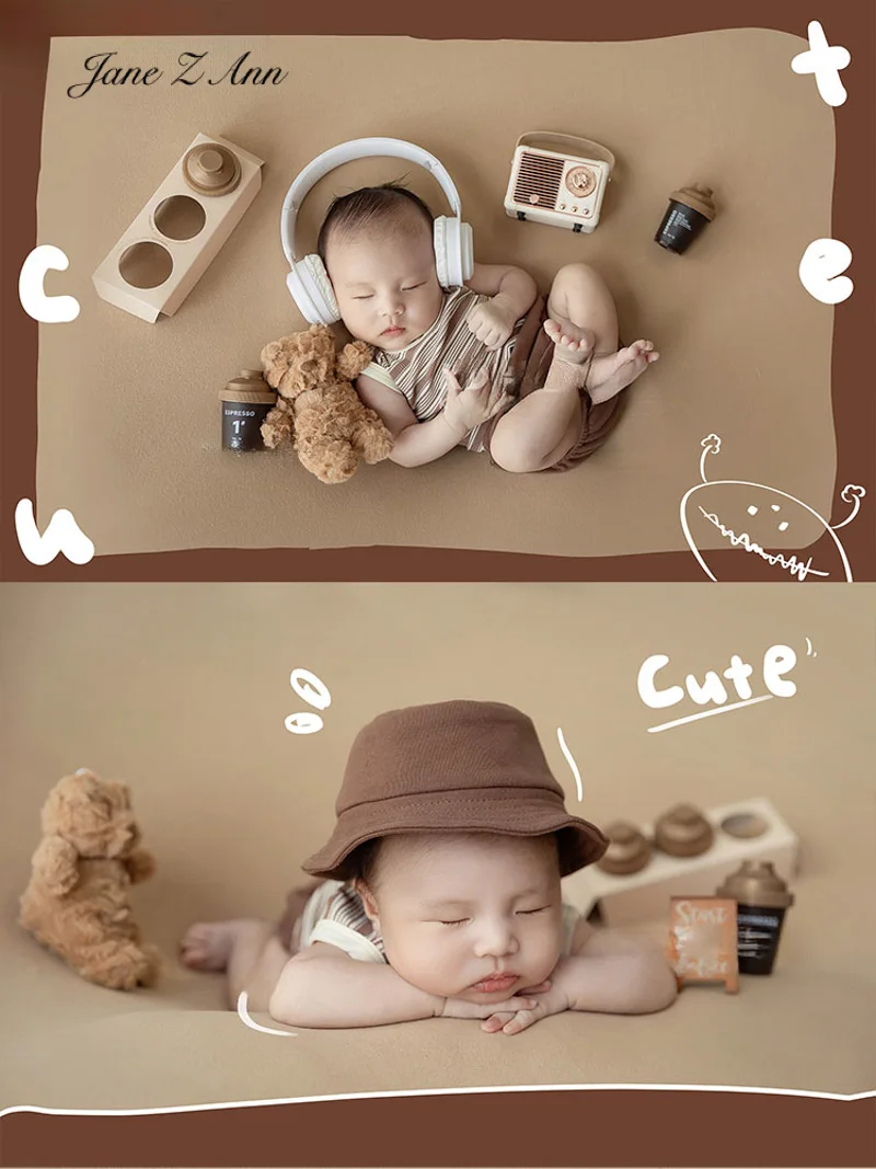 Newborn baby photography clothing coffee clothing studio shooting outfits hat+clothes