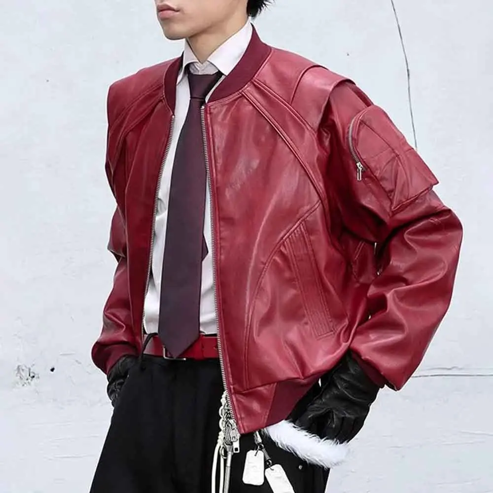 

Новая зимняя мужская куртка из искусственной кожи с длинными рукавами, американская модная тенденция в стиле ретро, свободные повседневные нишевые мужские топы на High Street, 2025 г.