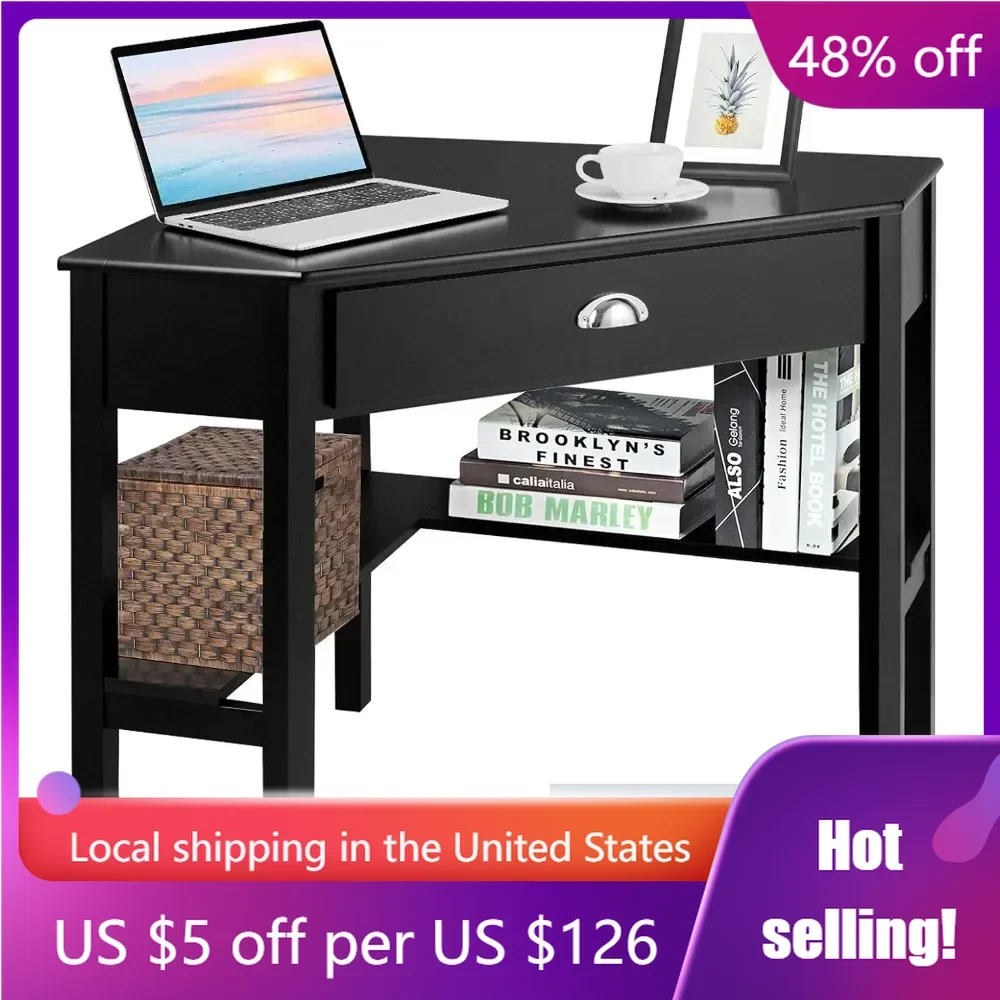 

Target Marketing Systems Wood Corner Desk With One Drawer and One Storage Shelf Input Consoles Black Freight Free Headboards