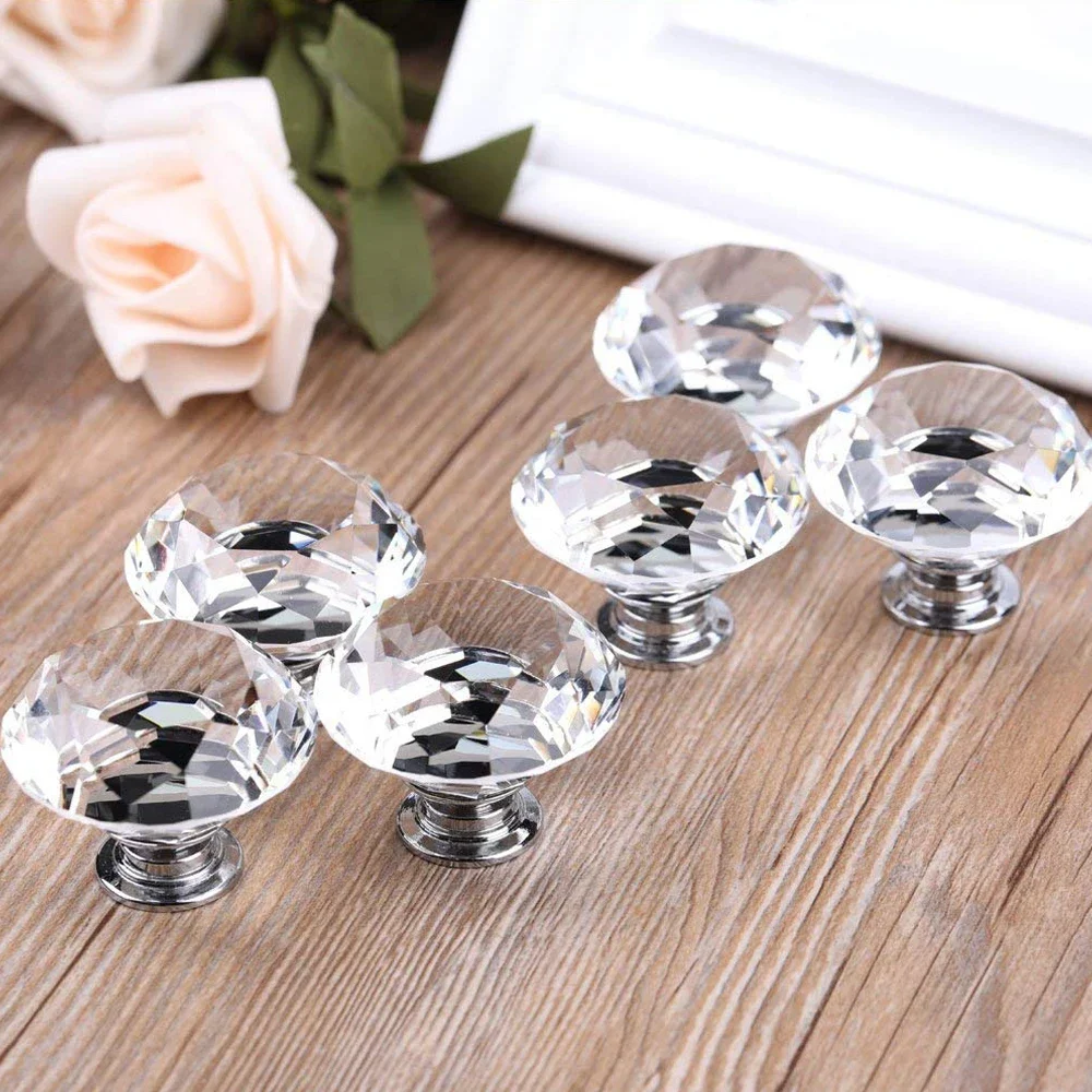 16Pcs Crystal Glass Door Knobs Mini Diamond Cabinet Pull Handle Furniture Decorative Pulls Knobs for Home Office