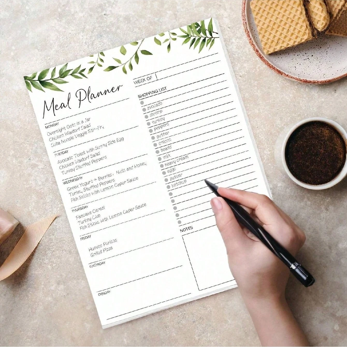 Magnetic weekly meal planner, refrigerator with 52 uncoated and tear off paper shopping lists for meal planning laptops