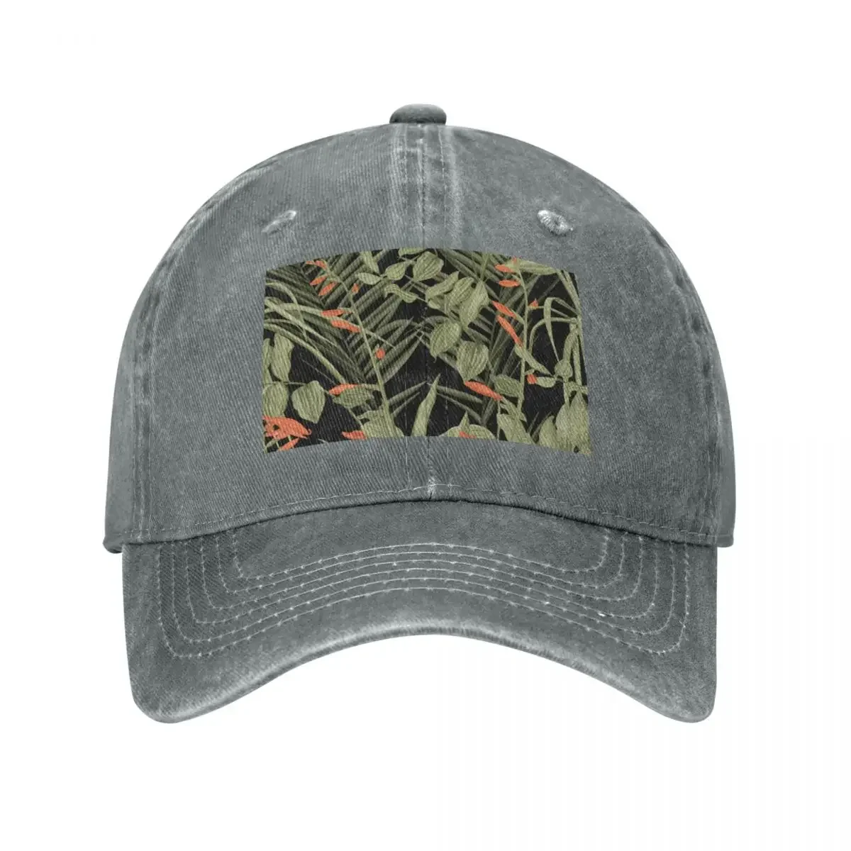 Sage-green Foliage Pattern With Coral Flowers On A Blackbackground Cap Cowboy Hat Baseball Caps Trucker Hats For Men Women's