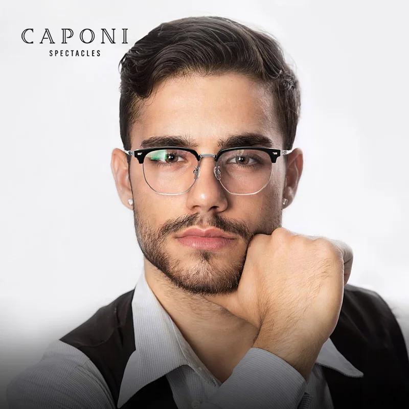 CAPONI نظارات جديدة للرجال إطار من التيتانيوم الخالص نظارات كلاسيكية لحماية UV400 نظارات بتصميم كلاسيكي J23604