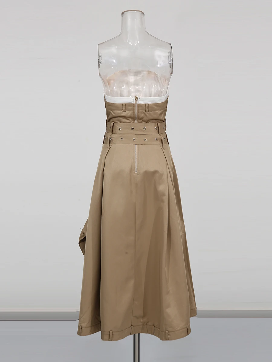 Spliced Button Slimming Dresses forWomen Strapless Sleeveless High Waist Temperament Dress Fashionchouveautés manteaux et vestes