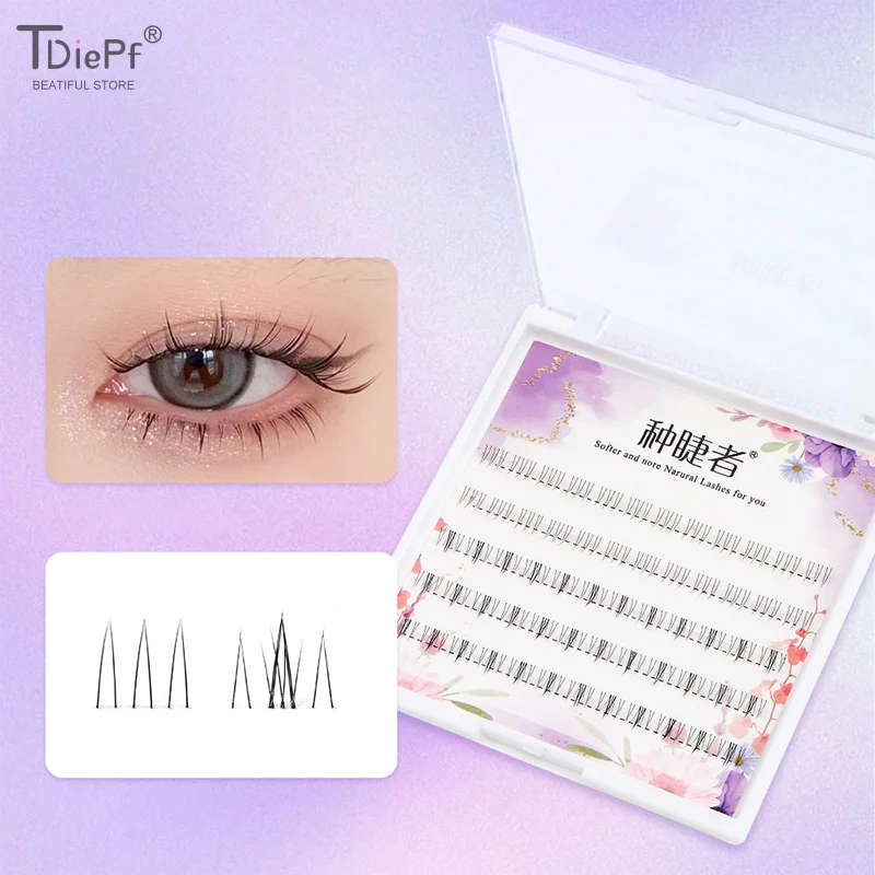 3/5/10 صفوف تطعيم الرموش الصناعية الطبيعية المجزأة مجموعة واحدة من الرموش الصناعية الطبيعية تحت لهب صغير