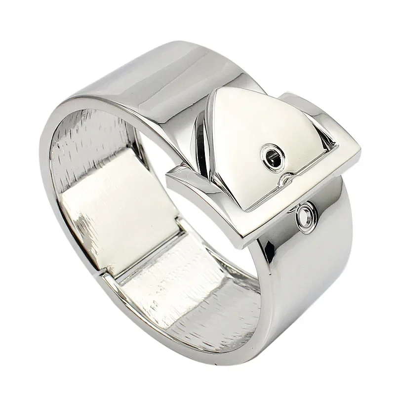 Women Silver Color Buckle Bangle Bracelet Shiny Polished Plain European Stylish Bracelet Femme Bijoux Brazaletes Pulseras Mujer