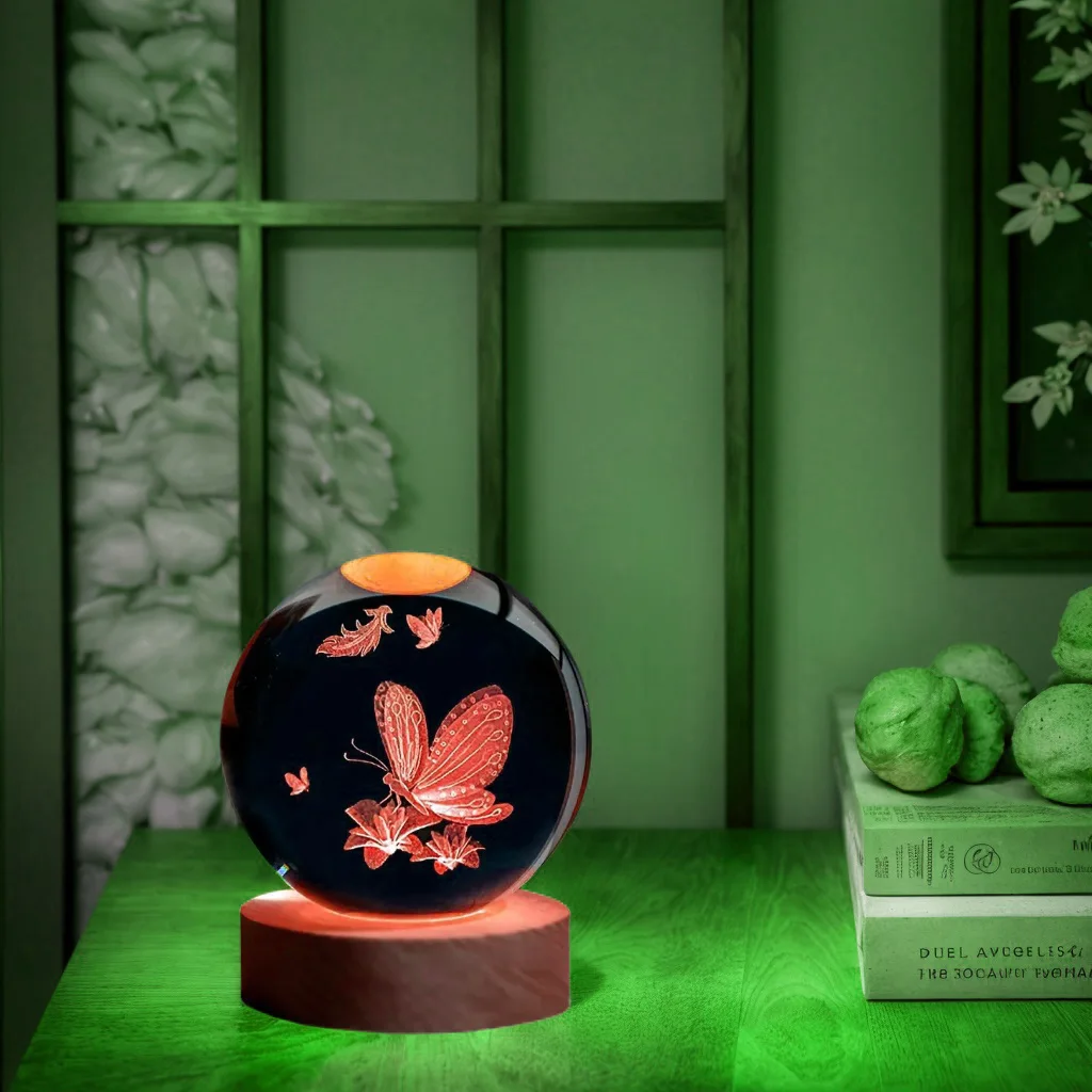 1pc 3D Laser Engraving Honey Butterfly Love, Crystal Ball Night Light, Modern Polished Glass Decoration, Christmas, Halloween