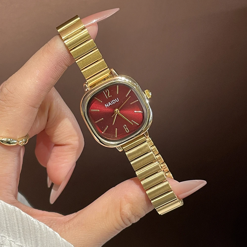 Brand Small Square Dial Ladies Watches Gold Adjustable Stainless Steel Strap Quartz Wristwatches For Women Dropshipping Clock