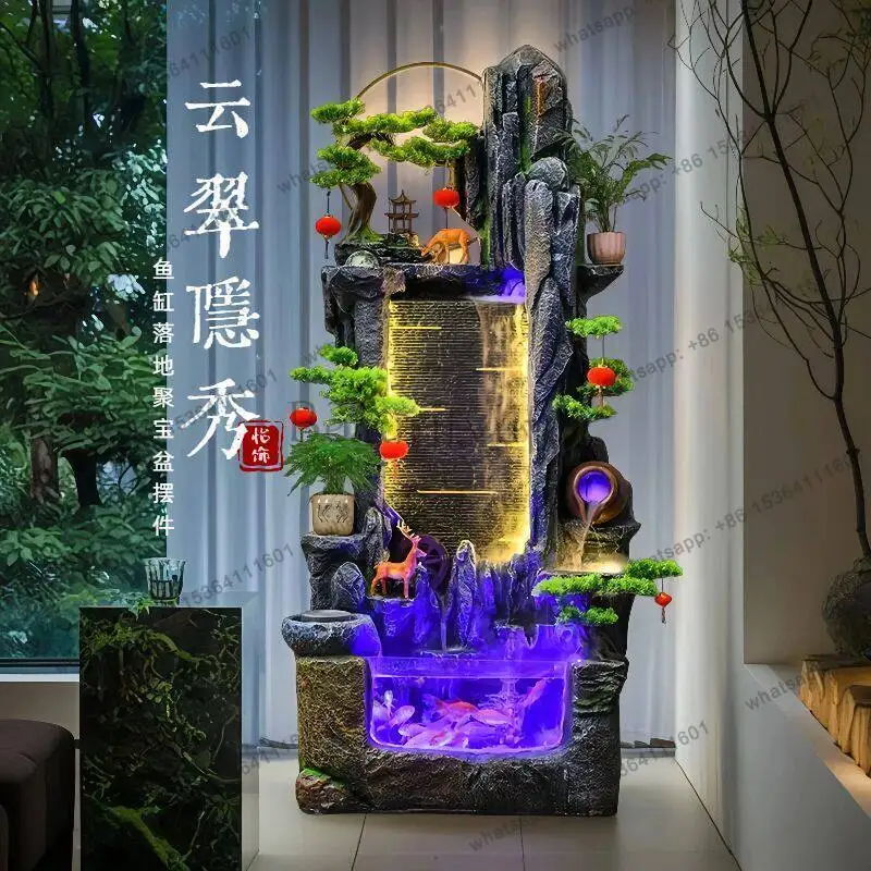 LS new Chinese rockery flowing water fish tank study living room office lucky landing ornament opened