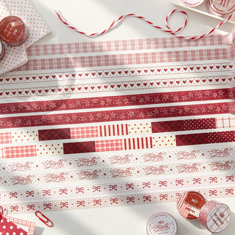 Mr. Paper Crimson Prelude PET Tape 3-Roll, Glitter Sand Material Journal Decor, Red Theme Collage Material, Creative Stationery view 3