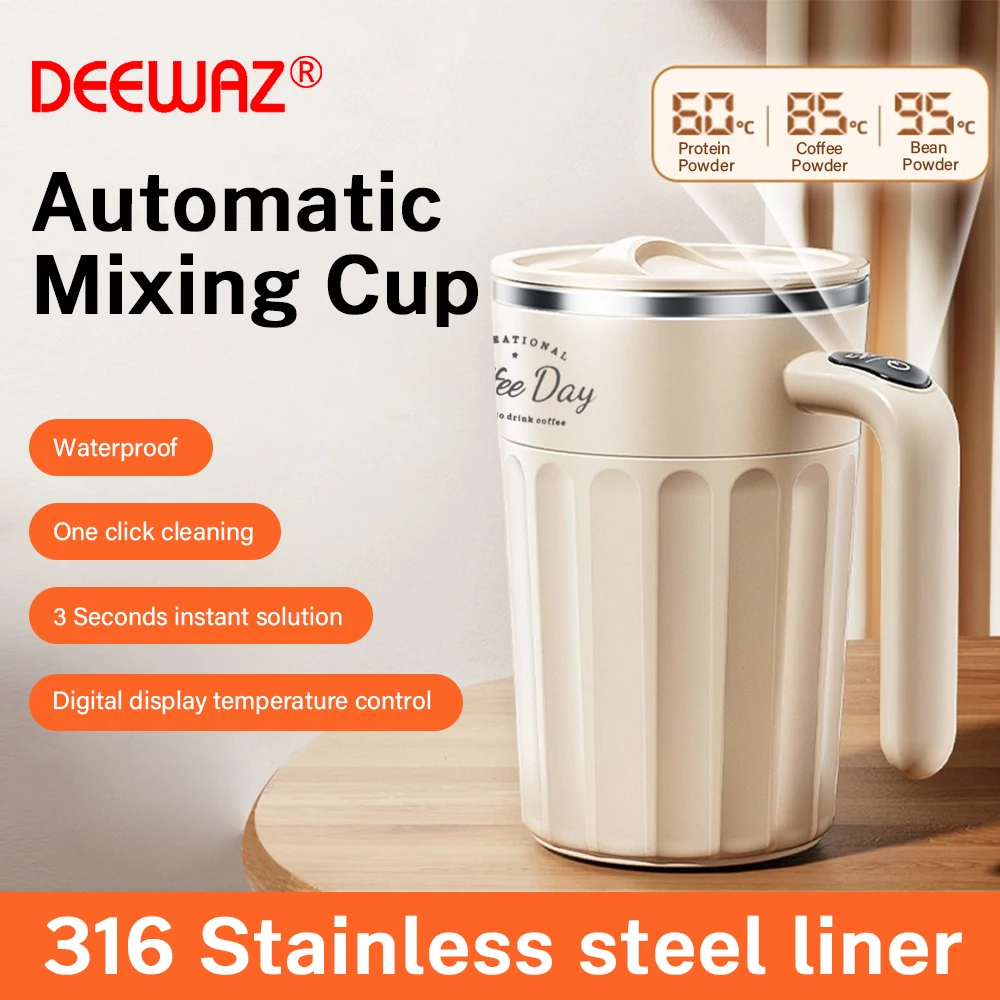 DEEWAZ 400ML Automatic Stirring Cup Rechargeable Coffee Electric Mixer 316 Stainless Steel Rotating Mug Milk Magnetic Mixing Cup