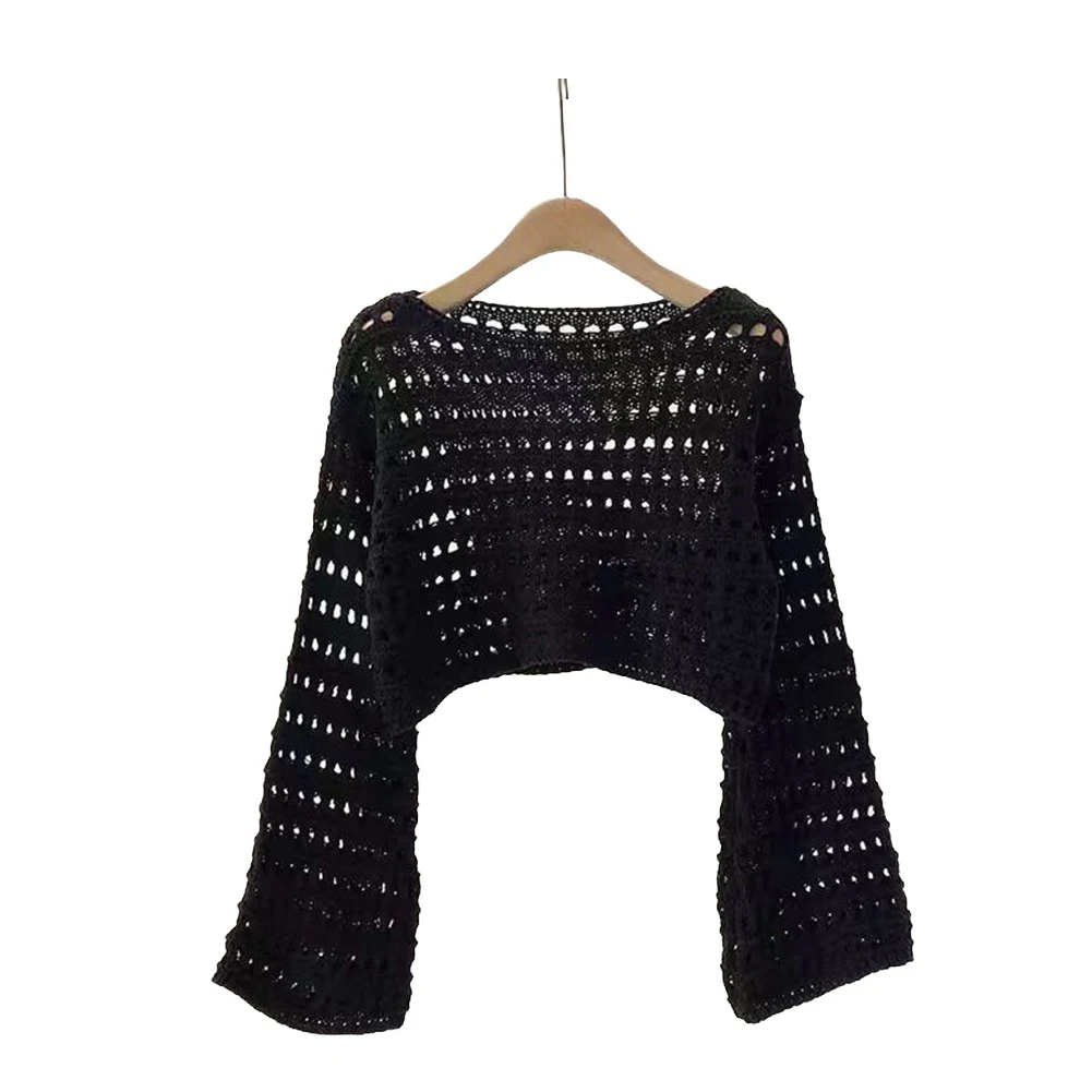 Pullover Tops Crochet Knitted Fashion Hot Long Sleeve Summer Sweater Women Beach Bikini Cover Up Comfy High Quality