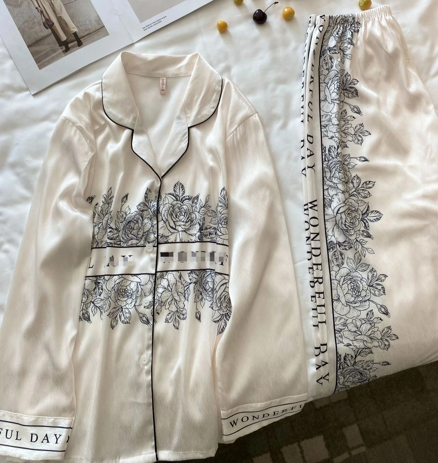 

Комплект пижам Twinset с принтом на лацканах, женская одежда для сна, атласная рубашка и брюки, пижамный костюм, весенняя ночная одежда, пижамы с длинными рукавами, нижнее белье