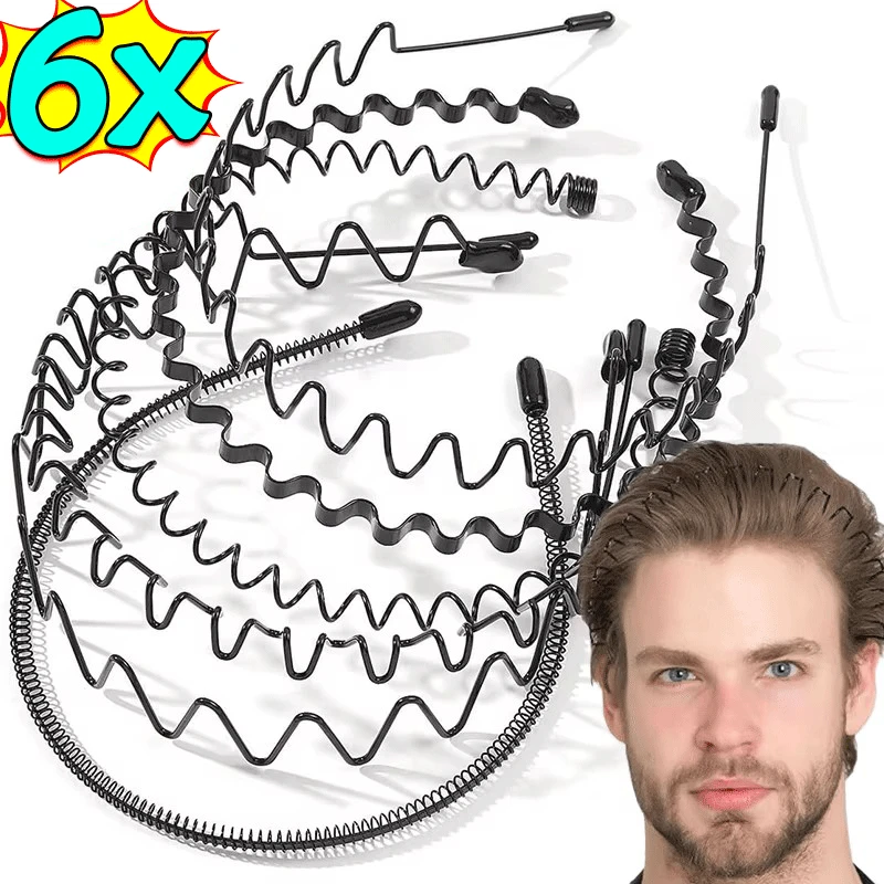 

Модная металлическая повязка для волос для мужчин и женщин, черная волнистая повязка на голову унисекс, спортивная повязка на голову, повязка для волос, аксессуары для волос в подарок, 6 шт.