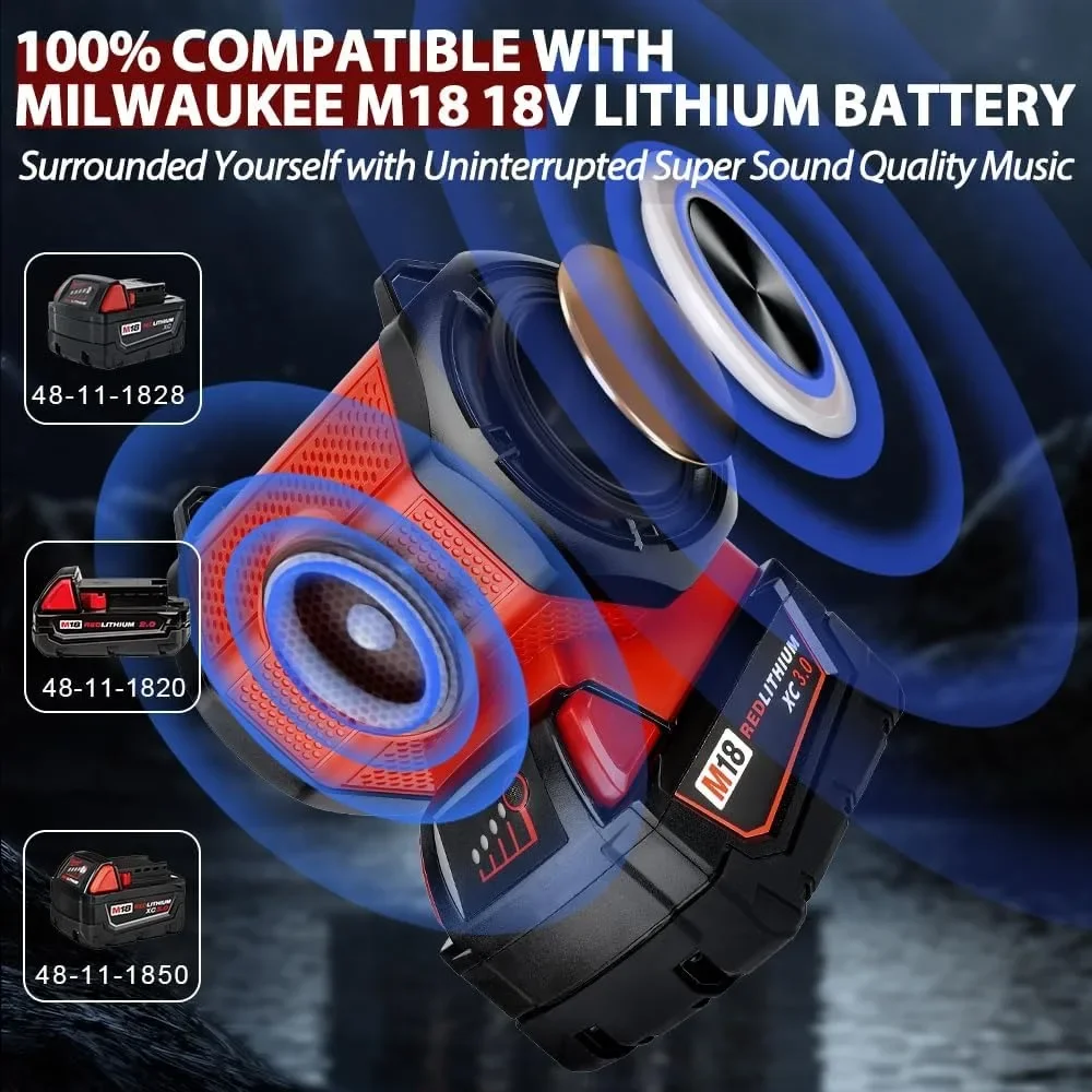 Imagem -06 - Alto-falante Bluetooth Portátil com Usb Alto-falante sem Fio Amplificador para Milwaukee Festa e ao ar Livre Bateria Li-ion 18v