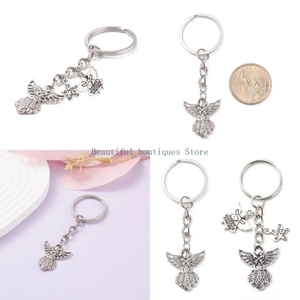 U4LF Cutefly Angel Keychain Silver Guardian Charm for Car Lucky Pendant Chain