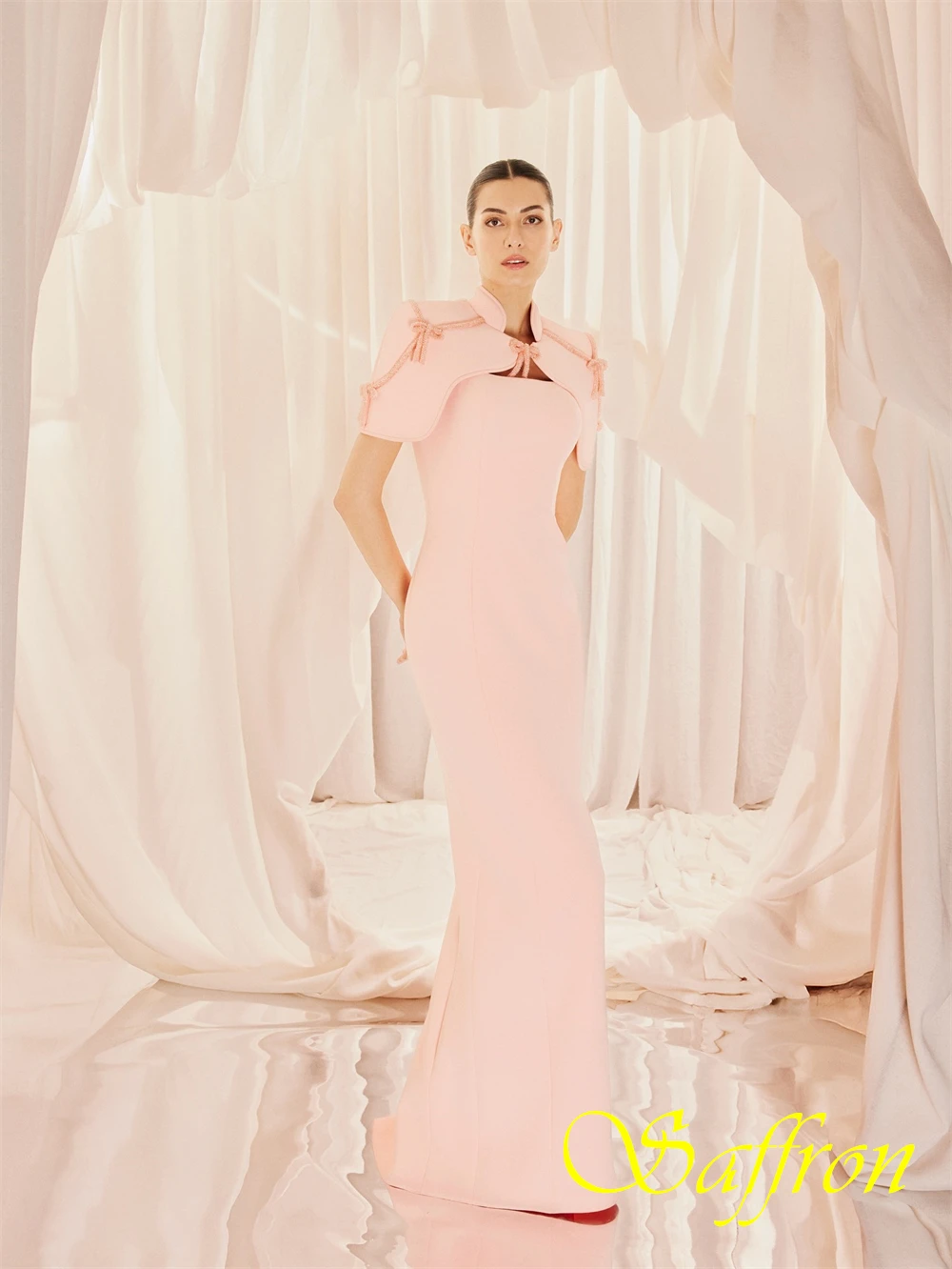 Customized Exquisite Jersey Mermaid Evening Dress Graceful High Collar Prom Dresses Fashion BowSpecial Occasion Gowns