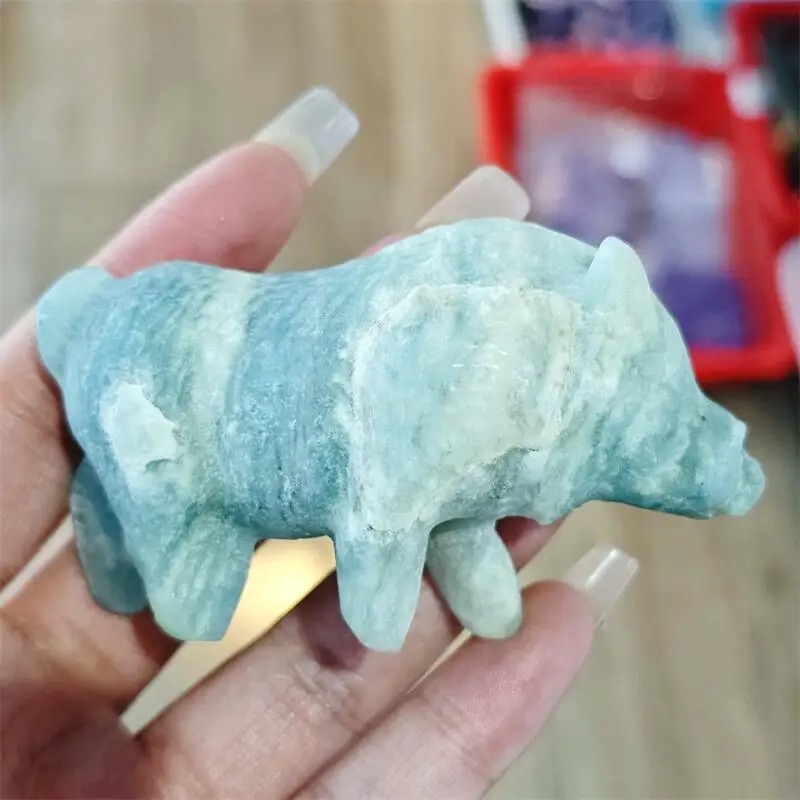 

Натуральный синий, белый камень, резьба по милусению, исцеление фэншуй, статуя ручной работы для домашнего офиса, декор, подарок, 1 шт.