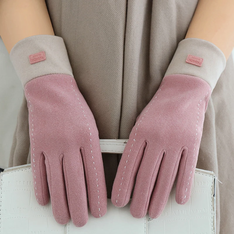 Guantes de cachemir para mujer, manoplas de estilo Simple para ciclismo, elegantes y a prueba de viento, para mantener el calor en pantalla táctil, Otoño e Invierno