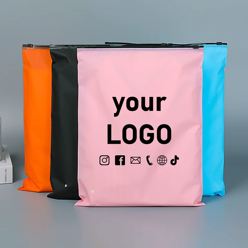 50 Pcs color film clothing zipper bag CPE frosted 16 silk zipper bag clothing packaging light-proof packaging bag custom logo