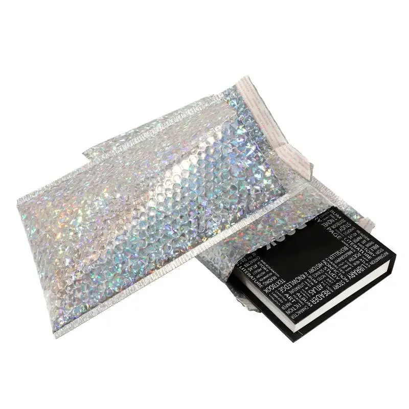 50Pcs Holographic Mailer Laser Silver Mailing Envelope Waterproof Courier Bag Padded Bubble Envelopes Packaging Bag for Shipping