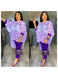 2024 Dashiki African New Fashion Suit (Dress and Trousers)Bat SLeeve Super Elastic For Lady(YDTZ02#)