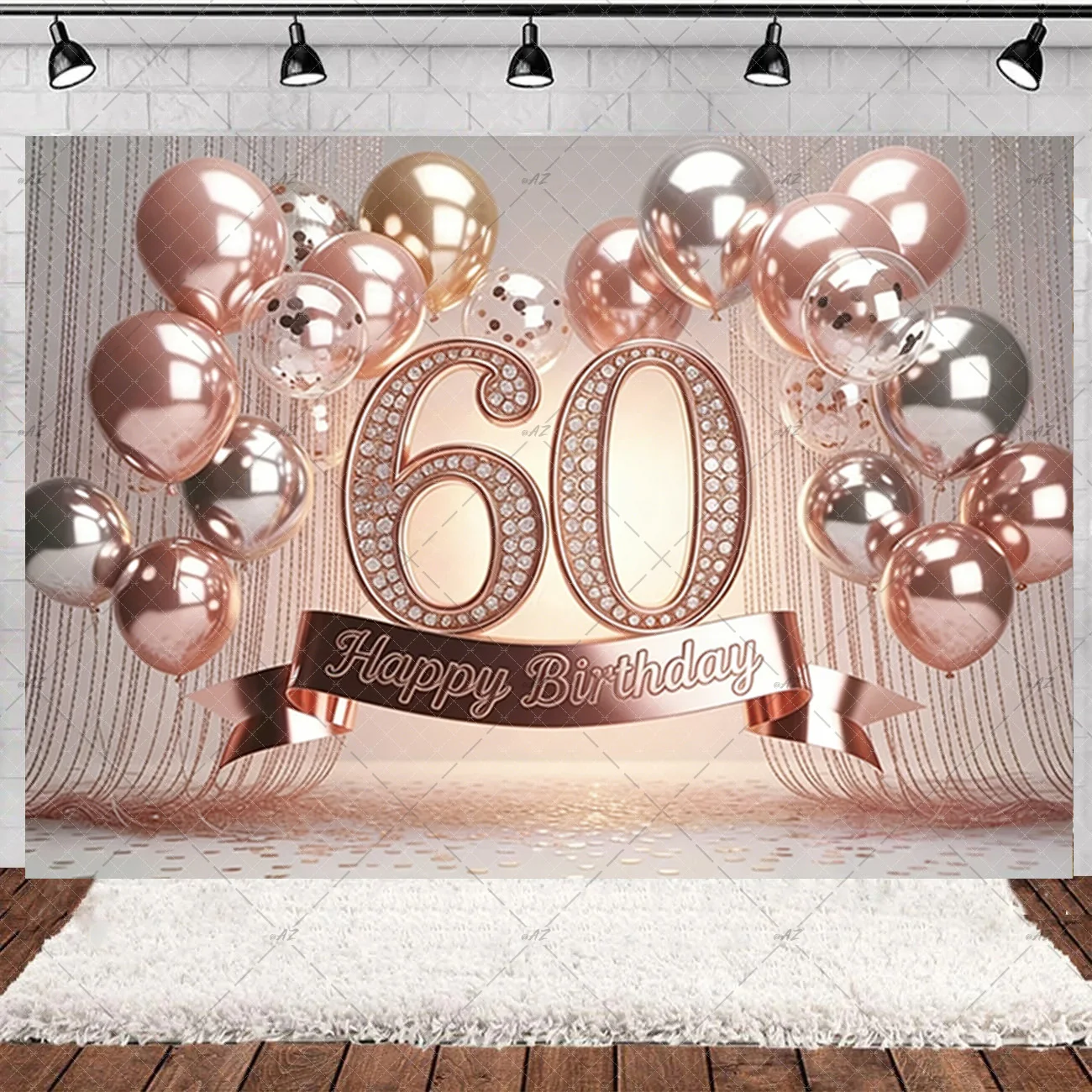 Sparkling Glittery Gold 60th Birthday Party Decorations Rose Gold Balloon Diamond Number Backdrop  Photography Background Gifts - view 5