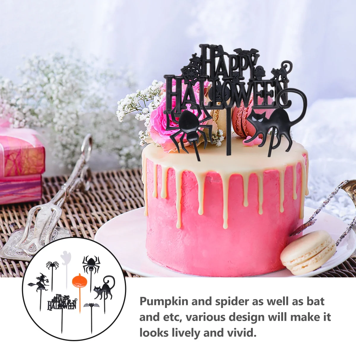 

40Pcs Halloween Picks Plastic Fruit Picks Pumpkin Bat Spider Cupcake Decoration Halloween Party Supplies