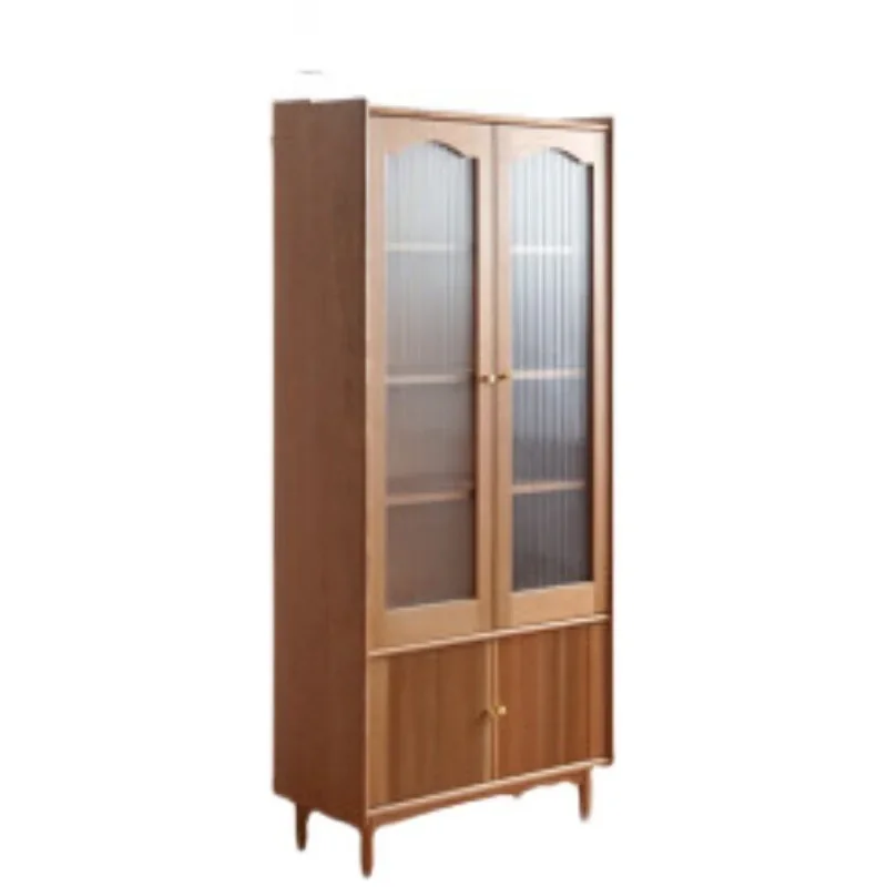 

Solid wood bookcase Nordic locker TV side cabinet Modern simple display cabinet Japanese glass door locker bookcase