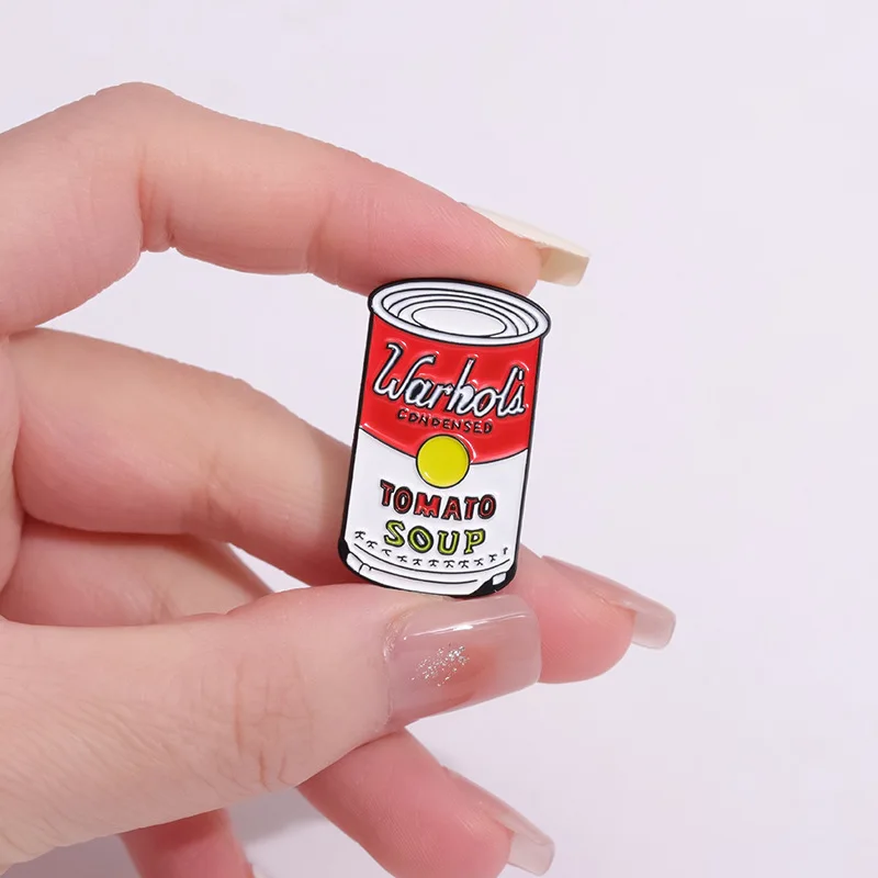 Warhol الطماطم حساء المينا دبوس البوب الفن الإبداعية يمكن بروش التلبيب على ظهره شارة مضحك مجوهرات اكسسوارات هدية للأصدقاء #6