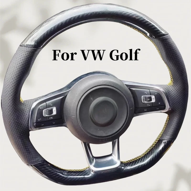 

Custom Hand-stitched Black Genuine Leather Steering Wheel Cover For VW Golf 7 7.5 GTI MK7 GTE GTD RLINE Polo Scirocco Jetta GLI