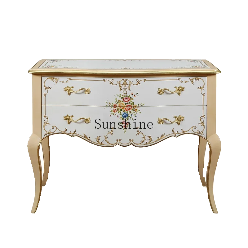 

French entrance hand-painted villa living room beige decorative cabinet solid wood furniture customization