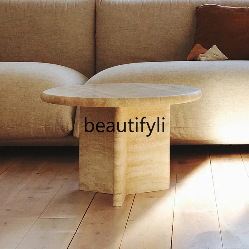 

Q181 Nordic cream wind tunnel stone coffee table round light luxury small apartment living room home creative high sense