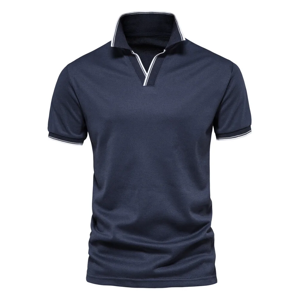 European Size Men's T-Shirt Spring/Summer 2024 New Item Solid Color V-Neck Polo Shirt Short Sleeved Top For Men