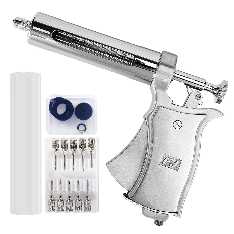 50ml Semi-automatic Adjustable Continuous Syringe with Needle Stainless Steel Vaccine Injection Cattle Pig Veterinary Equipment