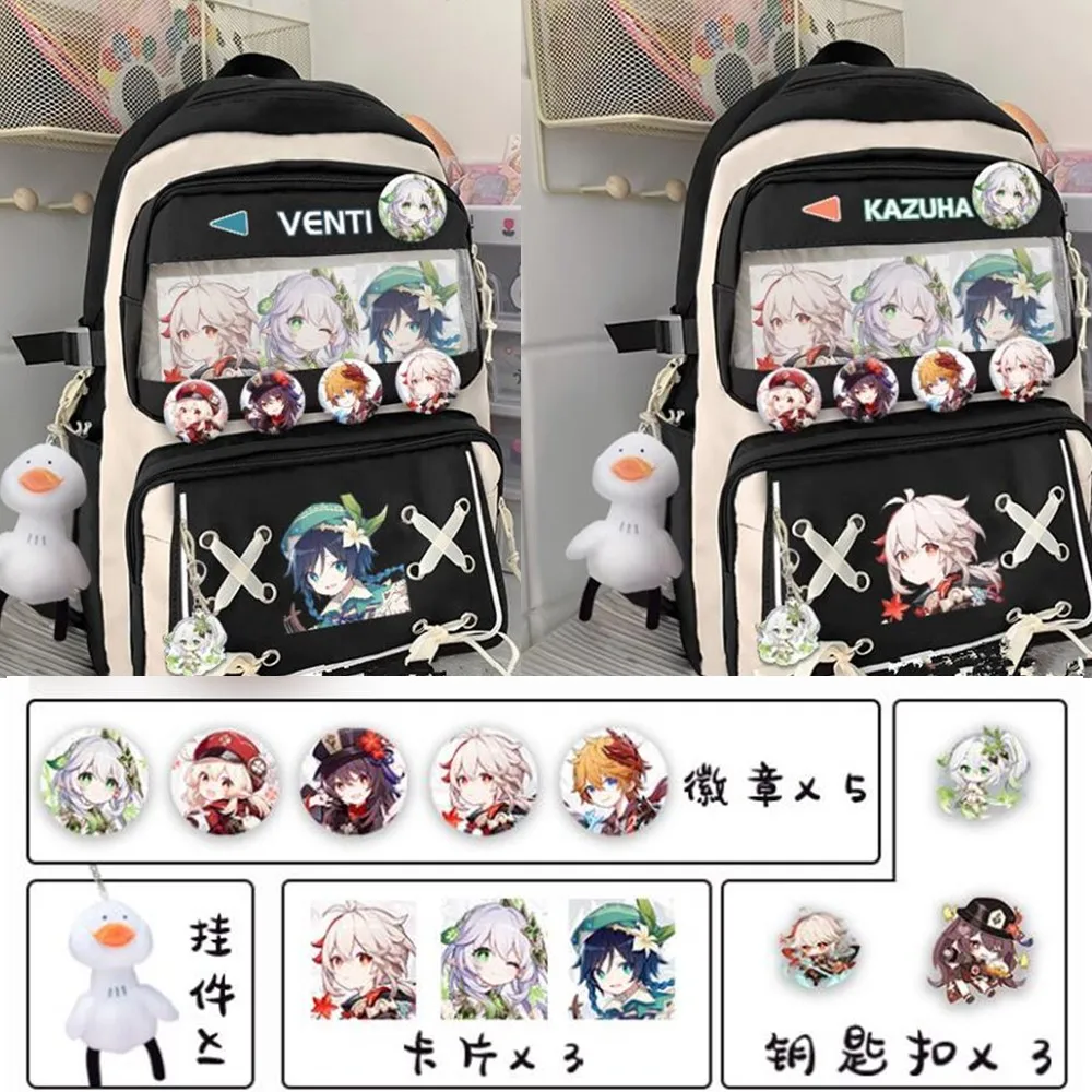 Kokomi Genshin Impact con Pain Badge portachiavi zaino Anime trasparente Pain Book Bag Laptop School Girls Boys zaino regalo