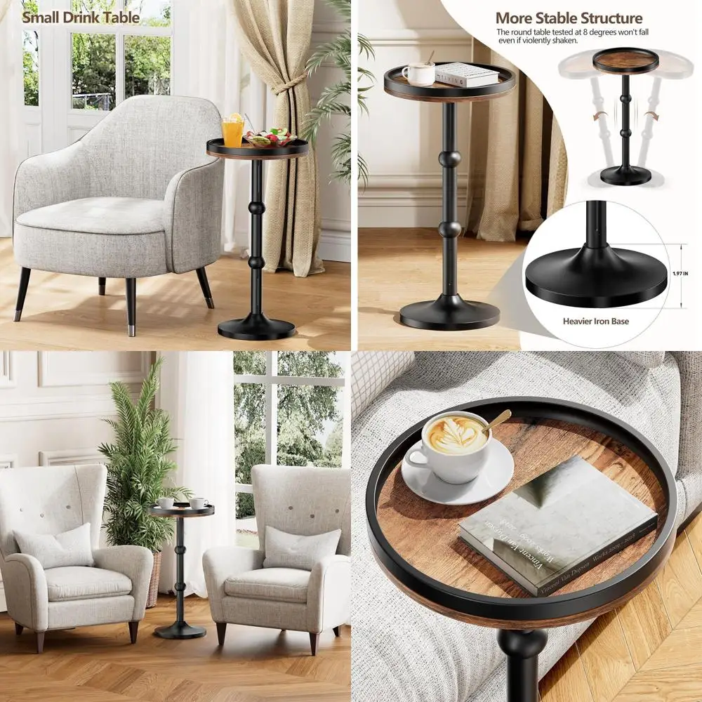 

Компактный круглый журнальный столик, современный приставной столик для плотных помещений, тумбочка на металлических ножках, прочный торцевой столик с железным основанием для гостиной и быть