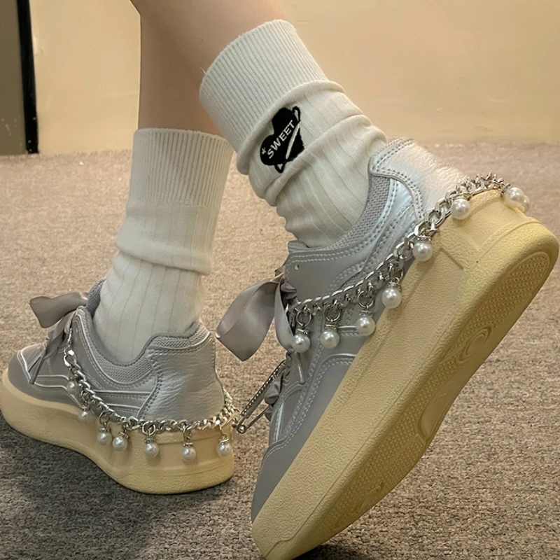 

1-2PCS Double Layered Pearl Bead Bowknot Charm Shoe Buckle Handmade Shoes Clip Decoration Bag Pendant Bow Key Chain Accessories