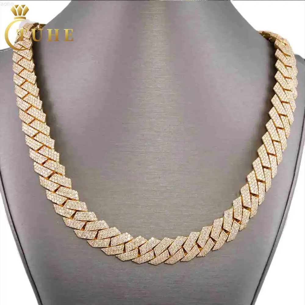 Tight Design Custom Hip Hop Mens 12mm-20mm 925 Sterling Silver Vvs Moissanite Diamond Heavy Iced Out Cuban Link Chain Necklace