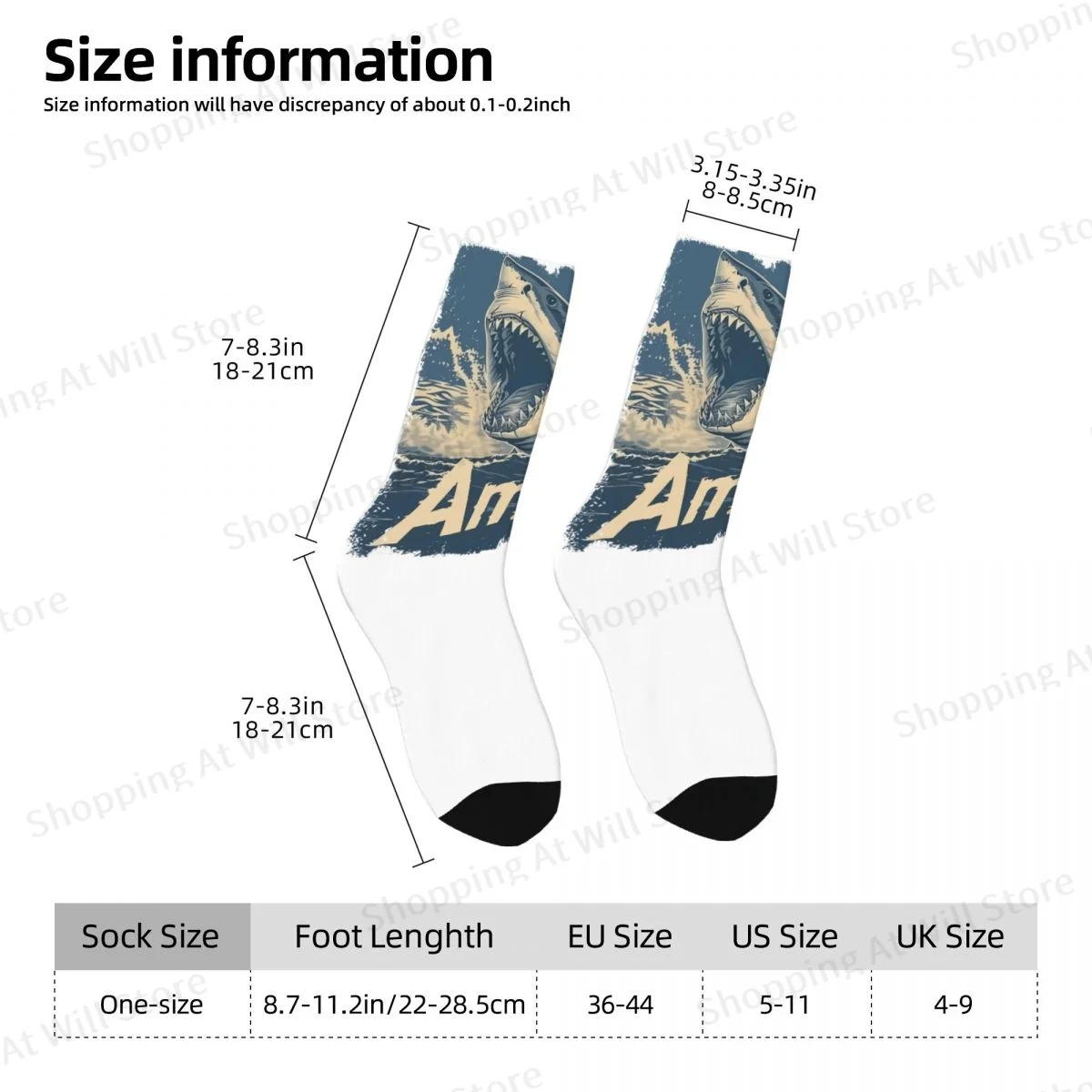 Amity BAY ถุงเท้าสำหรับทุกเพศ, ถุงเท้าฉลามจู่โจม1975ถุงเท้าพิมพ์ลายสนุกถุงเท้าสไตล์สตรีทถุงเท้าบ้า