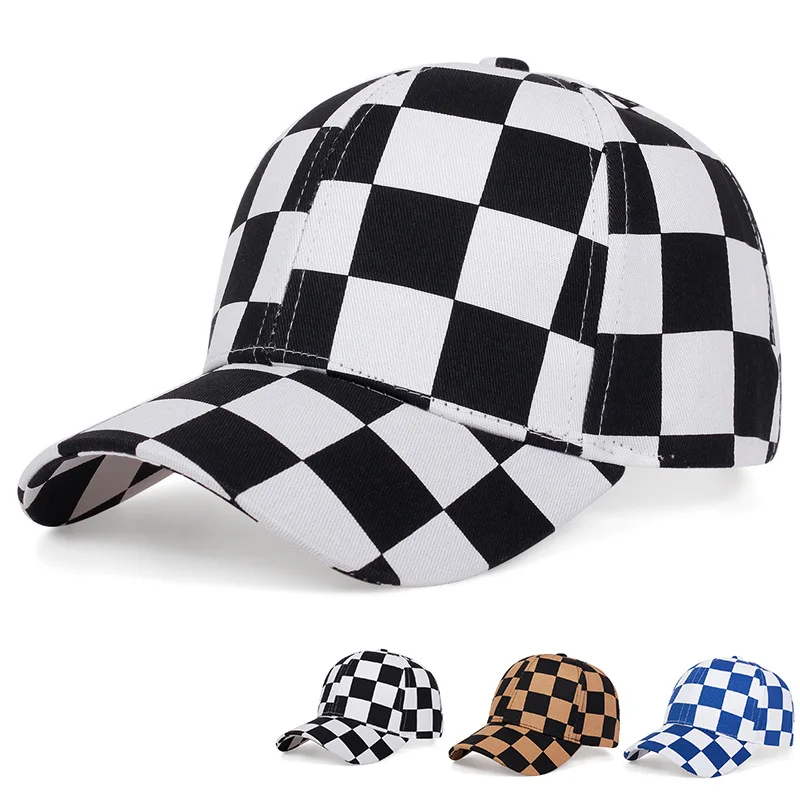 Baseball Cap New Cap Men\'s and Women\'s Checkerboard Hat Outdoor Travel Shade Fashion All Match Cap