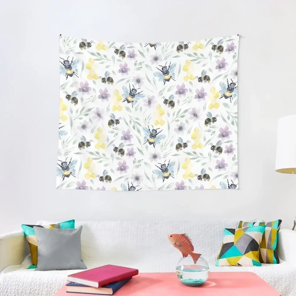 Watercolor Bee Pollinators with florals Tapestry Anime Decor Wall Decoration Items Home Supplies Tapestry