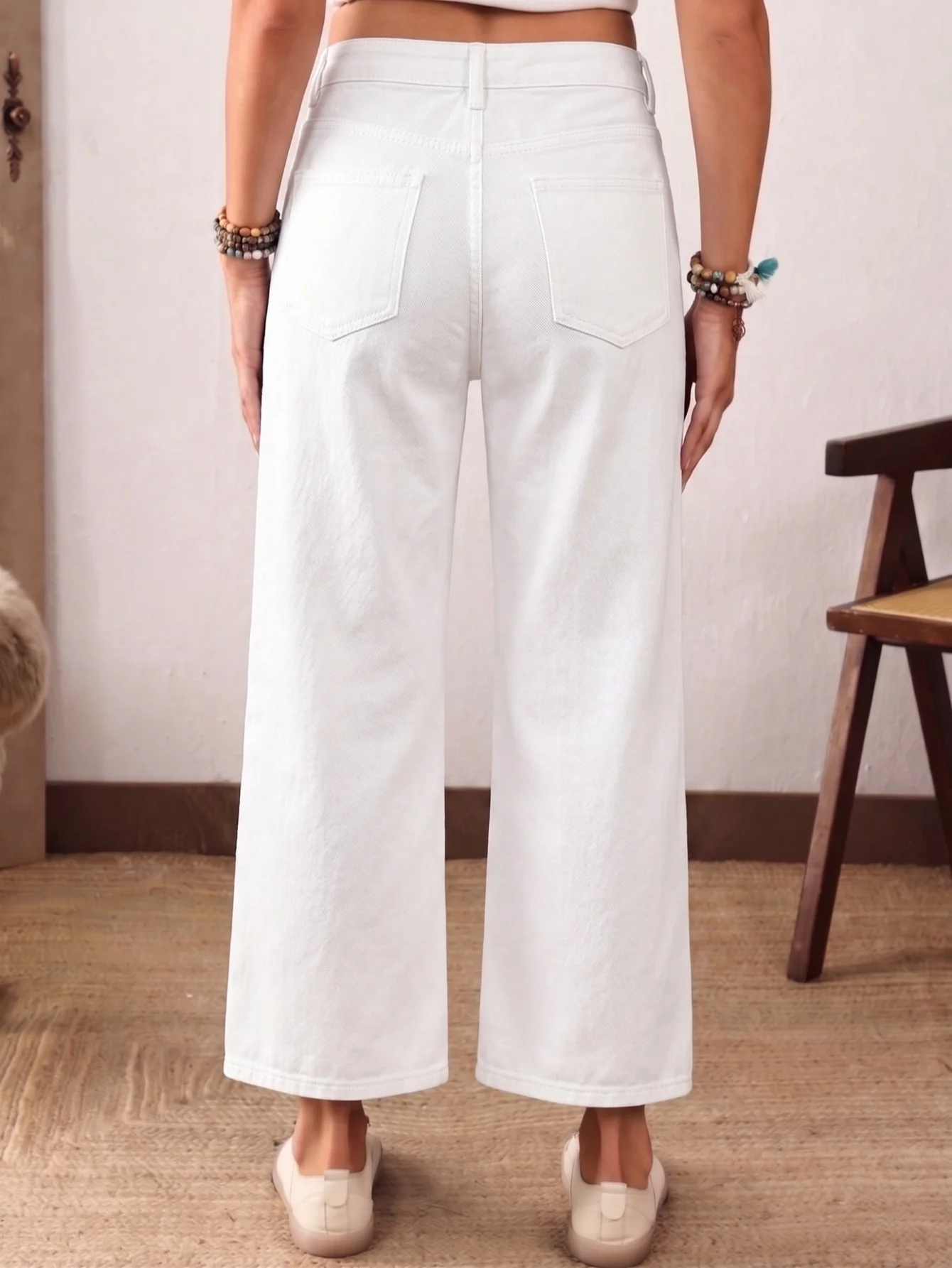 Women's Denim Front Buckle Casual Comfortable Loose Washed Elastic Nine-point Pants